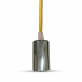 Κρεμαστό Φωτιστικό V-TAC Μεταλλικό Χρώμιο με Υφασμάτινο Καλώδιο Κίτρινο με ντουί Ε27(3793)
