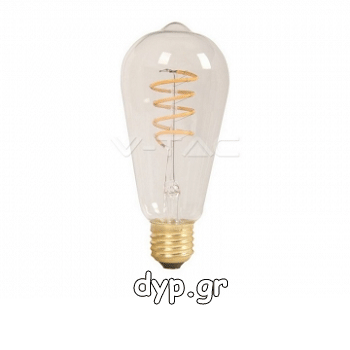 LED V-TAC Λάμπα Ε27 4W Spiral Filament ST64 Amber Glass Θερμό Λευκό 2200Κ (7327)