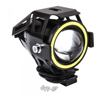 Προβολέας μοτοσυκλέτας αδιάβροχος  Cree LED U7 Angel Eye με λευκό φως, στεφάνη μαύρου χρώματος(D1672)
