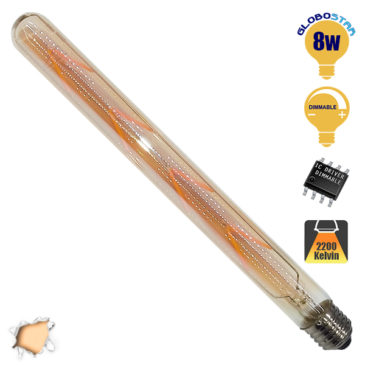 Λάμπα LED E27 T30 30cm Γλόμπος 8W 230V 800lm 320° Edison Filament Retro Θερμό Λευκό Μελί 2200k Dimmable GloboStar 44030