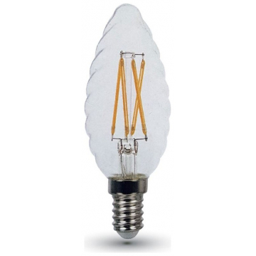 LED V-TAC Λάμπα E14 4W Κεράκι Filament Διάφανο SAMSUNG CHIP Twist  Θερμό Λευκό (279)