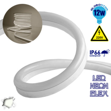 NEON FLEX LED Λευκή 1m 12W/m 230V 120 SMD/m 2835 SMD 930lm/m 120° Αδιάβροχη IP66 Φυσικό Λευκό 4500k Dimmable GloboStar 22506