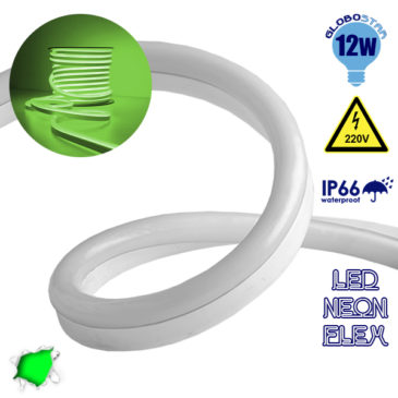 NEON FLEX LED Λευκή 1m 12W/m 230V 120 SMD/m 2835 SMD 450lm/m 120° Αδιάβροχη IP66 Πράσινο Dimmable GloboStar 22504